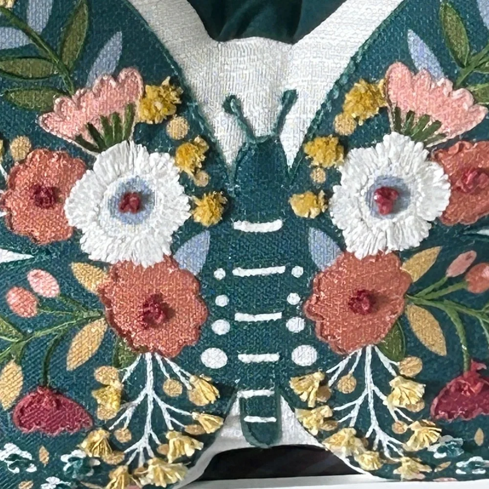 Floral Embroidered Accent Pillow Butterfly Shape 15 x 16 x 4 New With Tags Teal